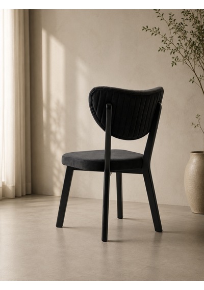 Teknor 4 Adet Elma Sandalye Modern Kadife Kapitone Sırtlı Mutfak Yemek Odası Balkon Kafe Sandalyesi 85 Cm Siyah