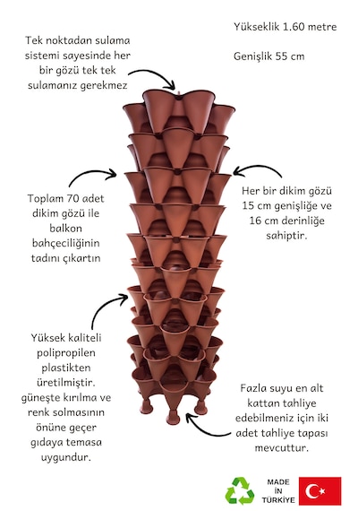 Dikey Çiçek Kulesi Tekerlekli Kule Saksı Süs Bitkileri Ve Çiçekler İçin Dikey Bahçe Saksısı 5 Katlı