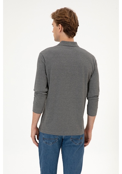U.S. Polo Assn. Erkek Regular Fit Polo Yaka Antrasit Melanj Basic Sweatshirt 50313772-VR081