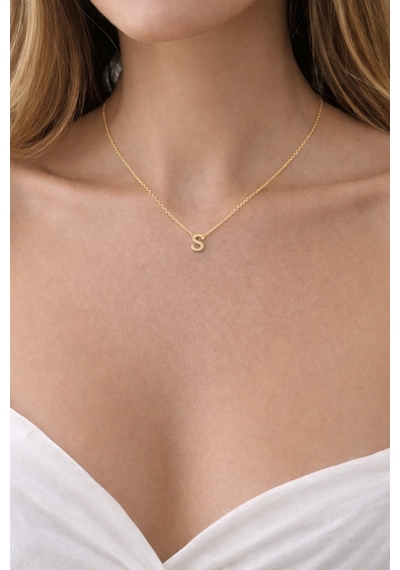 14k Altın Renginde S Harf Minimal Model Çelik Kadın Kolye Altın