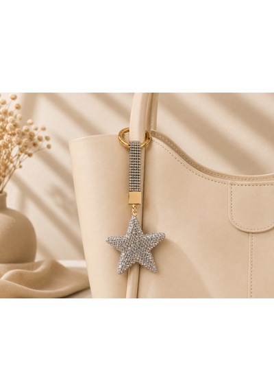 Yıldız Taşlı Luxury Çanta Charmı Silver Kristal Bag Charm
