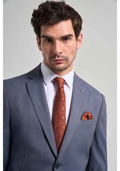 İmza Kendinden Desenli Bez Ayağı Mono Yaka Tam Astar Esnek 6 Drop Slim Fit Takım Elbise 1001250168 Lacivert