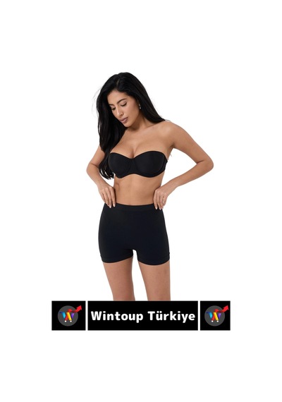 Özel Üretim İz Göstermez Yüksek Bel Toparlayıcı Dikişsiz Boxer Şort Korse Siyah