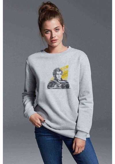 Formula F1 Ayrton Senna F1 Car Baskılı Gri Kadın Sweatshirt (528287756)