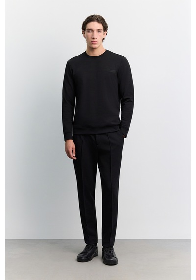 Avva Erkek Siyah Bisiklet Yaka Kolay Ütülenen Baskılı Pamuklu Regular Fit Sweatshirt A62y1214