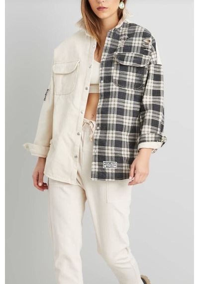 Esb Design Kadın Boyfriend Oversize Eskitmeli Denim Jeans Kot Ceket Krem-ekose