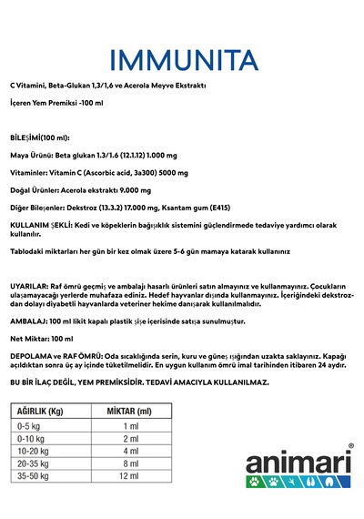 Animari Immunita Kedi ve Köpekler İçin Sistemini Güçlendirici