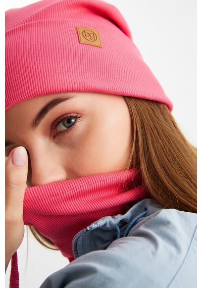 Butikgiz Kadın Balıkçı Style Pamuklu Kaşkorse Terletmez Ultra Hafif Yumuşak Bere Boyunluk Takım Pembe