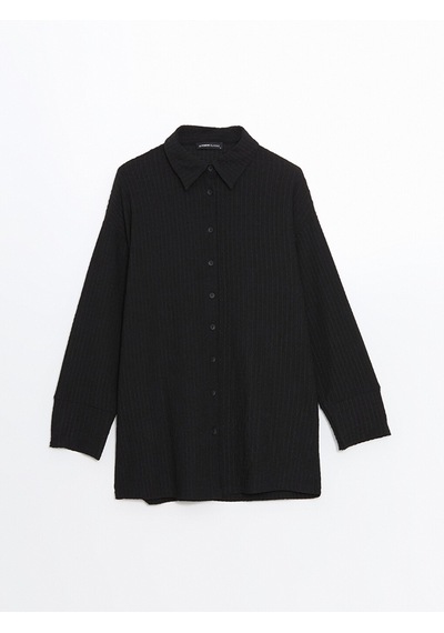 Lcwaıkıkı Classic Siyah Dokulu Oversize Kadın Gömlek Tunik