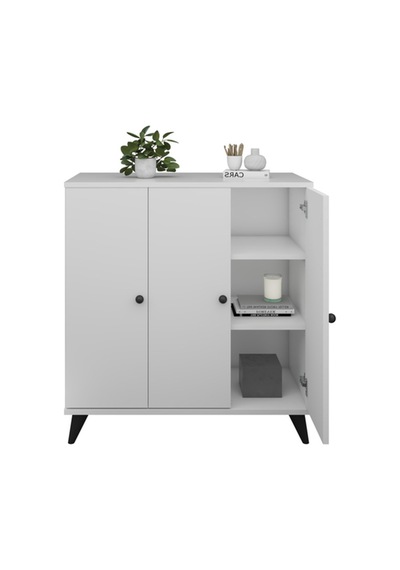 Simple Çok Amaçlı Dolap 4 Raflı 3 Kapaklı 90x44x96 Beyaz Beyaz