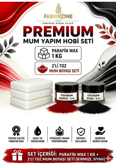 Premium Mum Yapım Hobi Seti - Parafin Wax 1 Kg - 2'li Toz Mum Boyası Seti - Kırmızı, Siyah Bkfabpw1kg2ks Karışık