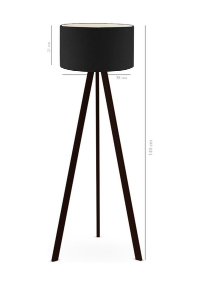 Pratik Tripod Ahşap Ayaklı Lambader Köşe Lambası Siyah Kumaş Dark Siyah