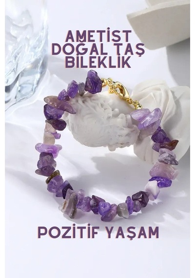 Ametist Doğal Taş Kırık Bileklik Pozitif Yaşam Çok Renkli