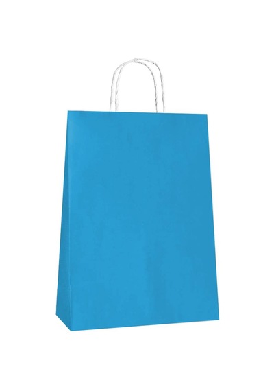 Büküm Saplı Kraft Kağıt Çanta Karton Hediyelik Poşet Torba - Mavi 2 - 31x41 Cm. - 25 Adetlik Paket