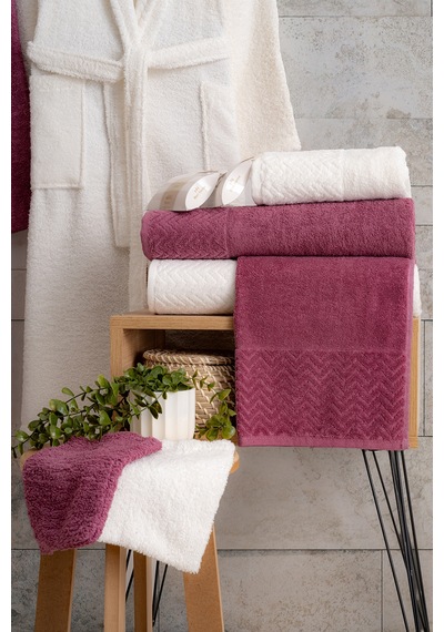 Oznhome Krem-bordo Çift Kişilik 6 Parça Bornoz Seti Bordo - Krem