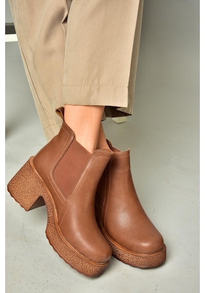 Fox Shoes T996220009 Taba Kalın Topuklu Kadın Bot Taba