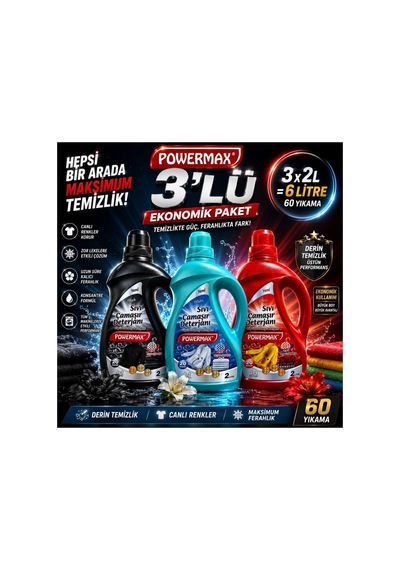 Tüm Renkler Beyazlar,siyahlar Renkliler İçin Sıvı Çamaşır Detarjanı 3 X 2 6 Lt 60 Yıkama - 923813502