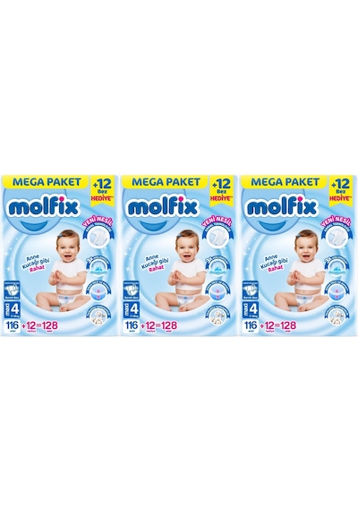 Molfix Bebek Bezi Beden:4 7-14kg Maxi 384 Adet Mega Aylık 4 Numara