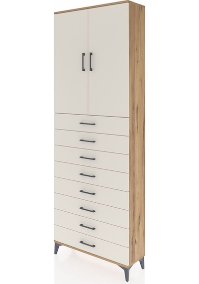 Arges Dolap 3 Raflı 8 Çekmeceli 2 Kapaklı 88x30x243 Çam-aytaşı Çam
