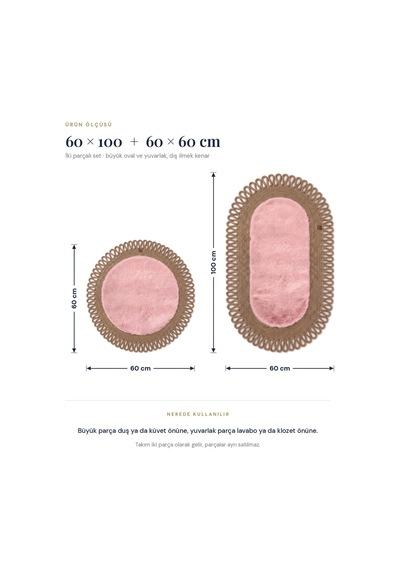 Banyo Paspası Takımı 60x100+60x60 Cm Dış Trikot Pembe & Camel