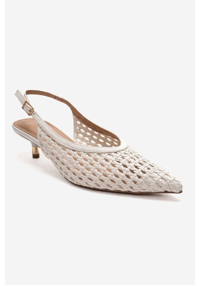 Luvishoes Orelıs Beyaz Örgü Desenli Kadın Kısa Topuklu Ayakkabı Beyaz