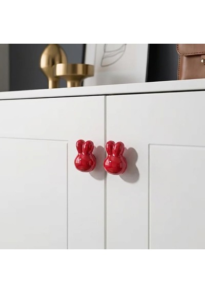 Modern Tavşan Kulp Bebek Çocuk Genç Odası Çekmece Dolap Mobilya Kulpu Kırmızı