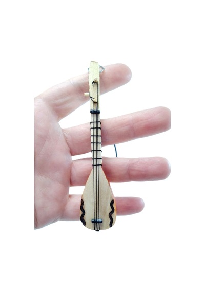 Ahşap Küçük Bağlama Dikiz Ayna Süsü El Yapımı Hediyelik Aksesuar 10 Cm, Minyatür Saz