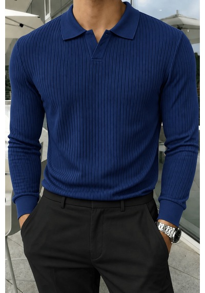 Genius Store Erkek Polo Yaka Kazak Fitilli Anti Pilling Tüylenme Yapmaz Regular Fit Erkek Triko Kazak Pyaka-kzk Lacivert