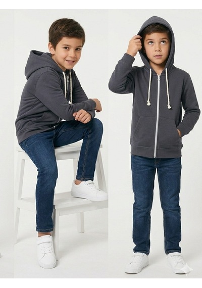 Mnk Baby & Kids Çocuk İkiiplik Mevsimlik Fermuarlı Kapüşonlu Sweatshirt Mnk0540 Füme