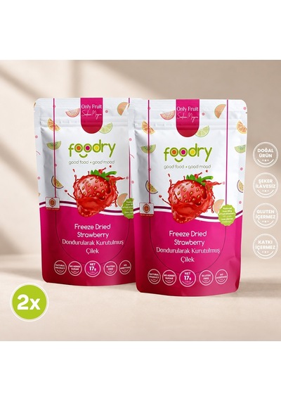 Foodry Dondurularak Kurutulmuş Çilek Freeze Dry Strawberry Katkısız Çıtır Meyve Atıştırmalığı 2 x 17 G