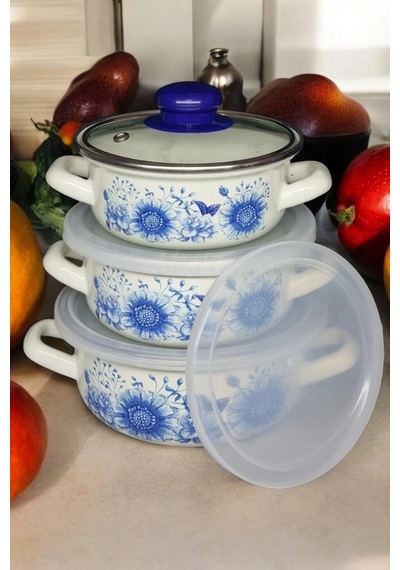 İtalyan Merve Prestige 3'lü Emaye Tencere Seti 14/16/18 Cm Pişir & Sakla Renkli