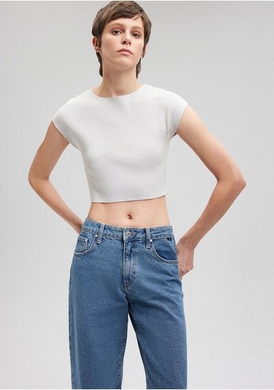 Mavi - Gri Crop Triko Top 1710426-86685 Gri