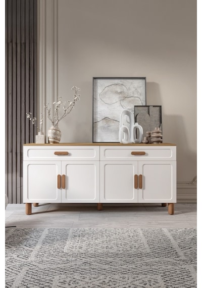 Flora Bohem Serisi 4 Kapaklı 2 Çekmeceli Salon Konsolu Büfe Aytaşı Ceviz 180x84 Cm Ceviz - Ekru Flora Bohem Serisi 4 Kapaklı 2 Çekmeceli Salon Konsolu Büfe Aytaşı Ceviz 180x84 Cm Ceviz - Ekru