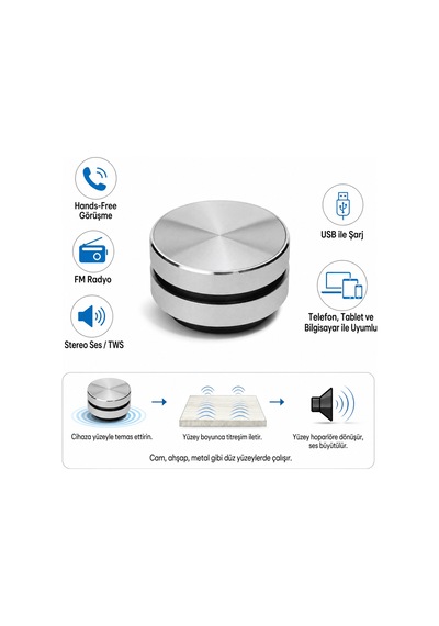 Kablosuz Kemik Ses Hoparlör Siyah 5.0 Bluetooth Yapışkanlı İletim Özellikli Dahili Stereo Fm Taşınabilir - Gri