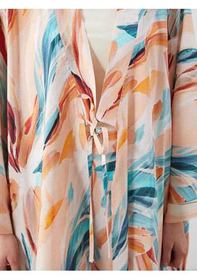 Lcw Modest Karışık Şal Yaka Desenli Oversize Kadın Kimono Çok Renkli