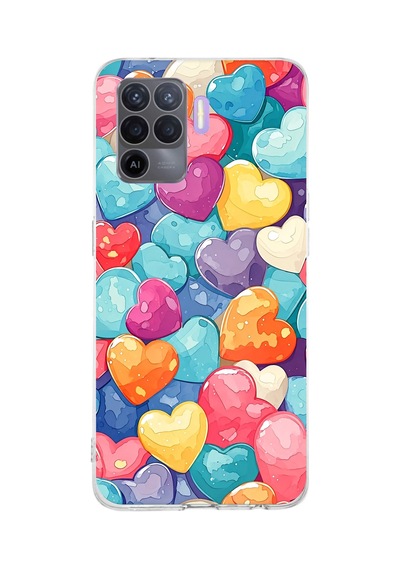 Oppo Reno 5 Lite Uyumlu Canlı Renkli Kalpler Baskılı Silikon Kılıf