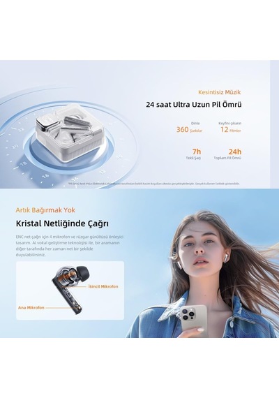 T31 Melobuds Neo Enc 4 Mikrofon Dijital Güç Göstergesi Bluetooth 5.3 Kablosuz Kulaklık Mavi