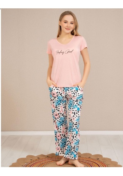 Baha Perfect Club Kadın Bisiklet Yaka Kısa Kol Pijama Takımı 4371 - 1 Adet Pembe