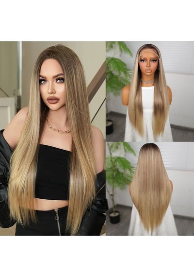 Kumral Dore Sarı Ombreli Fiber Sentetik Tül Peruk