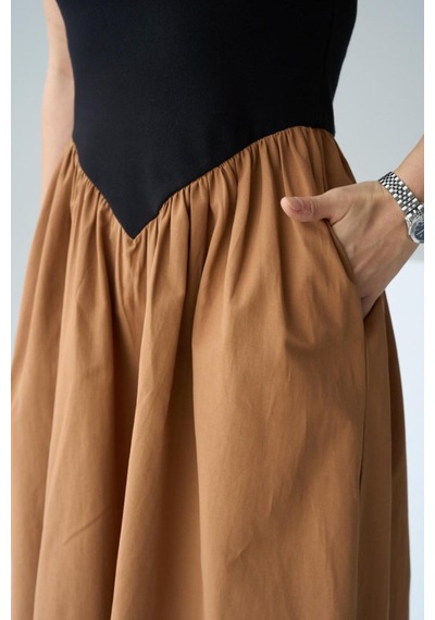Butik İstanbul İki Renkli Elbise - Siyah-taba