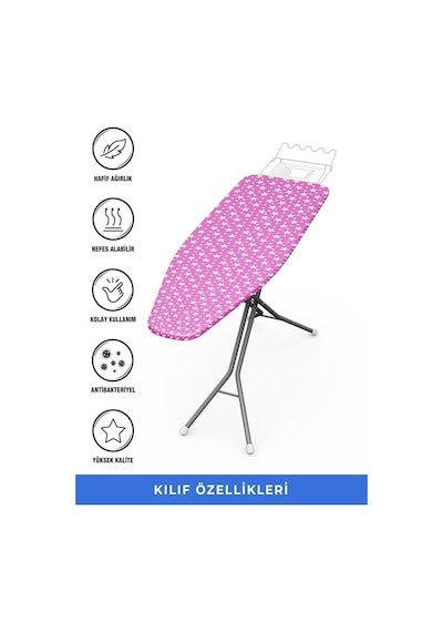 Magic Lady Retro Model 122x45 Cm Pembe Yıldız Desenli Keçeli Ütü Masası Kılıfı