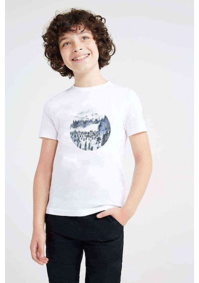 Tshirthane Watercolor Forest Baskılı Unisex Çocuk Beyaz T-Shirt