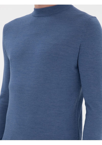 Cacharel Koyu Mavi Slim Fit Yün Karışımlı Çeyrek Balıkçı Yaka Basic Triko Kazak