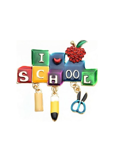 Öğrenciler Ve Öğretmenler İçin I Love School Broşu Altın - Çok Renkli