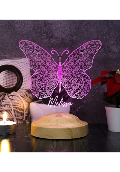  Kelebek Tasarımlı İsimli 3D Led Gece Lambası Çok Renkli
