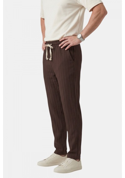 Rizzup Kahve Çizgi Dokulu Rahat Kesim Yazlık Spor Pantolon Hafif Kumaş Modern Tasarım 2600263