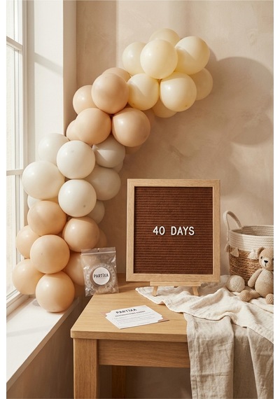 Bebeğin 40ı Çıktı Süsleme Classic Set Kahve Keçe Yazı Panosu Standlı Balon Zincirli 40 Uçurma Seti 1 - 12 Yaş