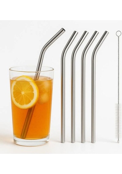Çelik Pipet 4 Adet Ve Temizlik Fırçası