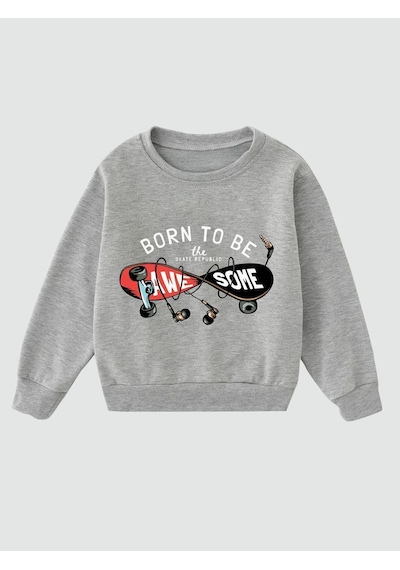 Fyk Kids 2'li Erkek Çocuk Baskılı Yuvarlak Yaka Sweatshirt Gri - Siyah4