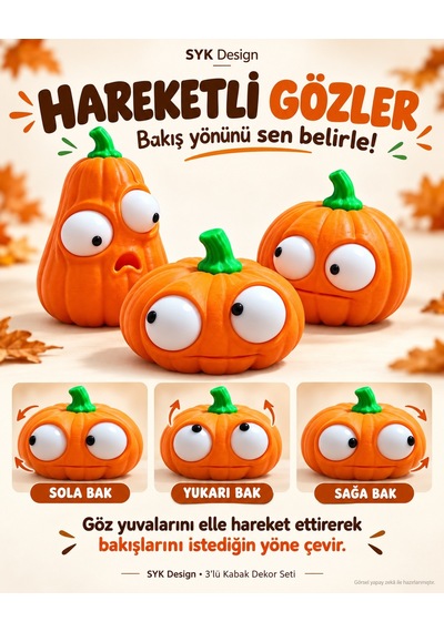 Hareketli Gözlü 3 Lü Halloween Kabak Dekor Seti Pla 3d Baskı